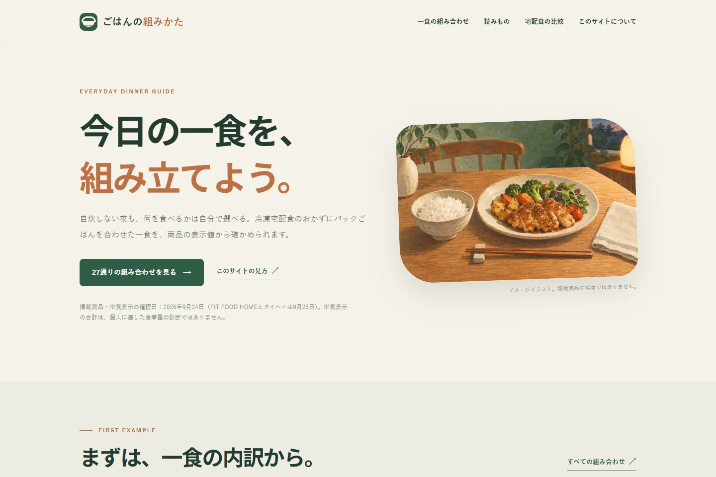 ごはんの組みかたの画面